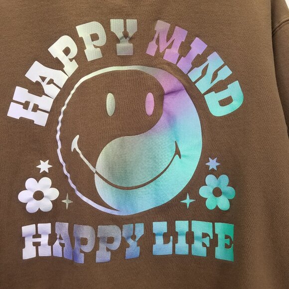 Desert Dreamer x Smiley Sweatshirt Women M Happy Mind Happy Life Brown Metallic - Picture 2 of 10